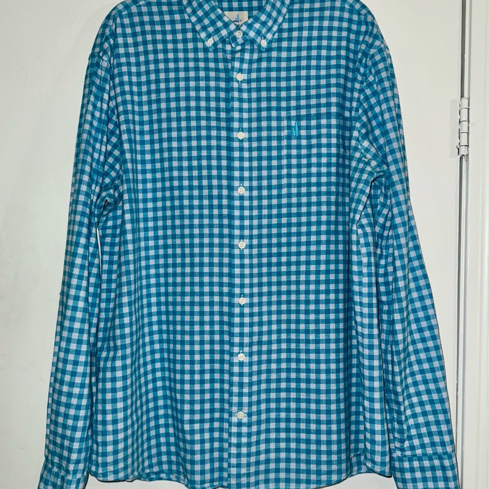 Men’s Johnnie O Teal Check Hangin Out Button Down Long Sleeve Shirt X Large * XL
